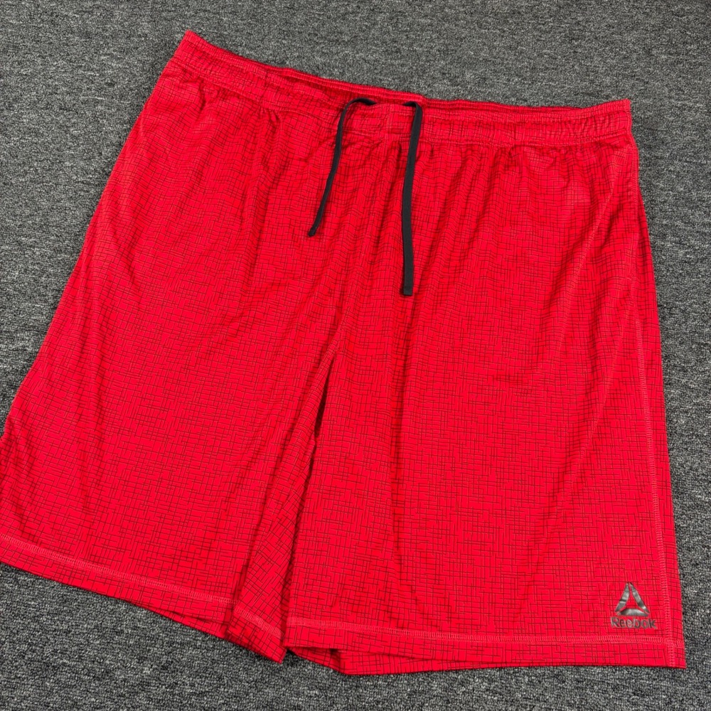 Reebok Athletic Shorts Mens 4XL Red Black Grid Pattern Drawstring Pockets Gym